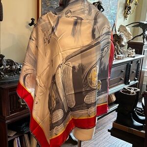 ART NWT Elegant Red and Gray Automobile Car themed Silk Scarf 36 x 36
